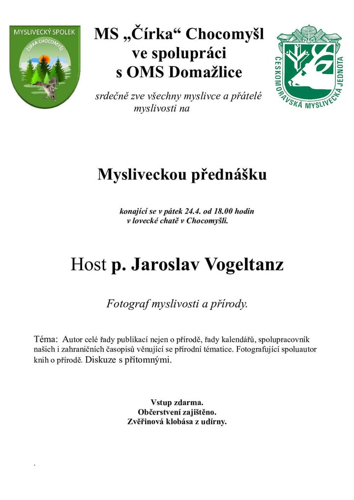 Přednáška Jaroslava Vogeltanze v Chocomyšli